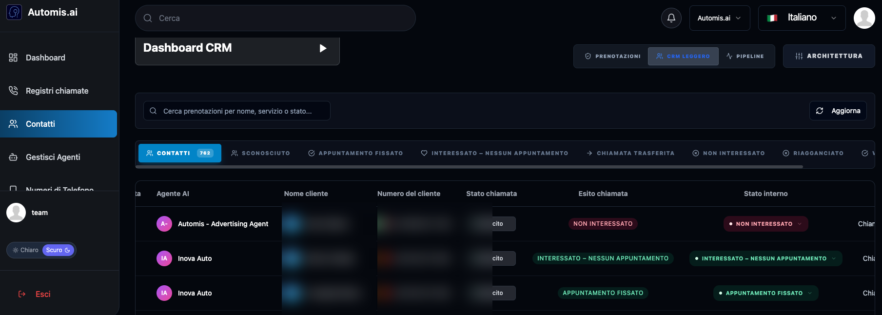 CRM leggero: esiti delle call e sentiment su ogni contatto
